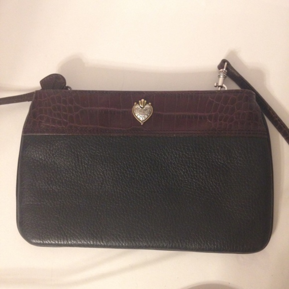 Brighton black leather heart crossbody